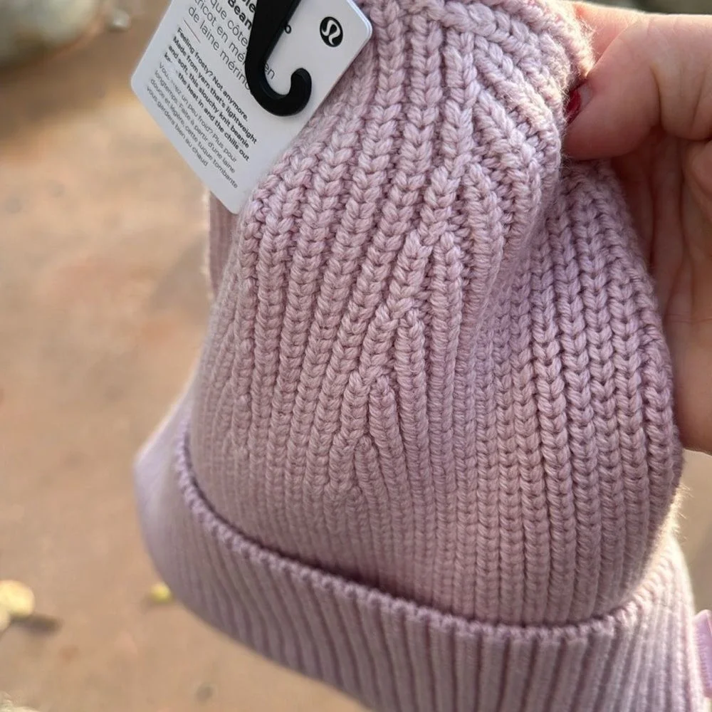 Lululemon Womens Ribbed Merino Wool-Blend Knit BEANIE HAT Pink Peony NWT‎ L/XL